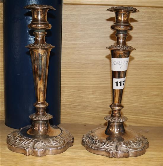 A pair of Old Sheffield plate candlesticks
